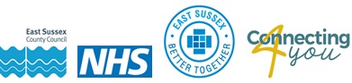 Logos for East Sussex County Council, the NHS, East Sussex Better Together, Connecting 4 You 